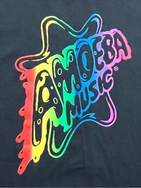 NWOT Amoeba Music Record Store Rainbow Black T-shirt MEDIUM Made in USA